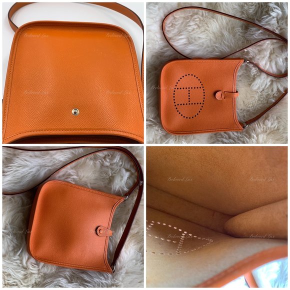 Authentic HERMES Orange Epsom Mini Evelyne TPM Crossbody Bag - Picture 14 of 16